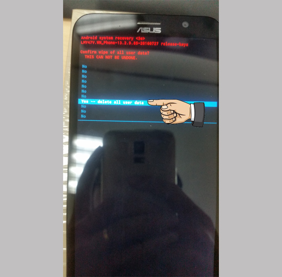 Bước 3: Chọn Yes--delete all user data